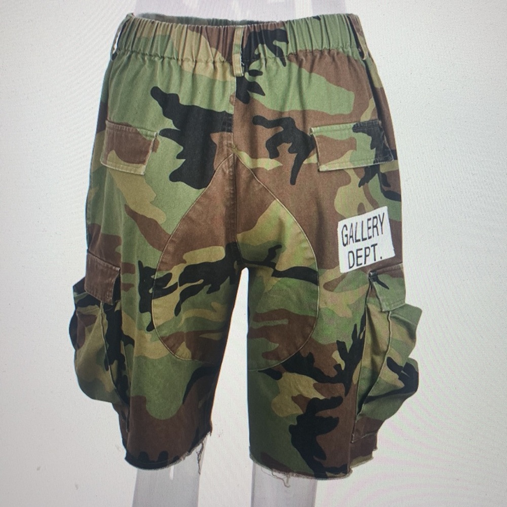 Camo Cargo Shorts for Women - Green Brown Woodland Print - Picture 4 of 4